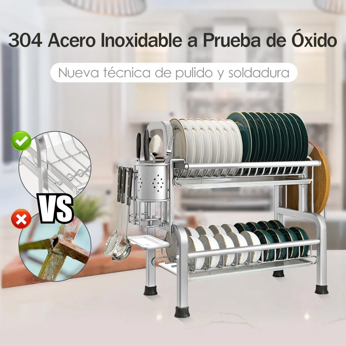 Escurridor Platos Acero Inoxidable 304 - Gran Capacidad