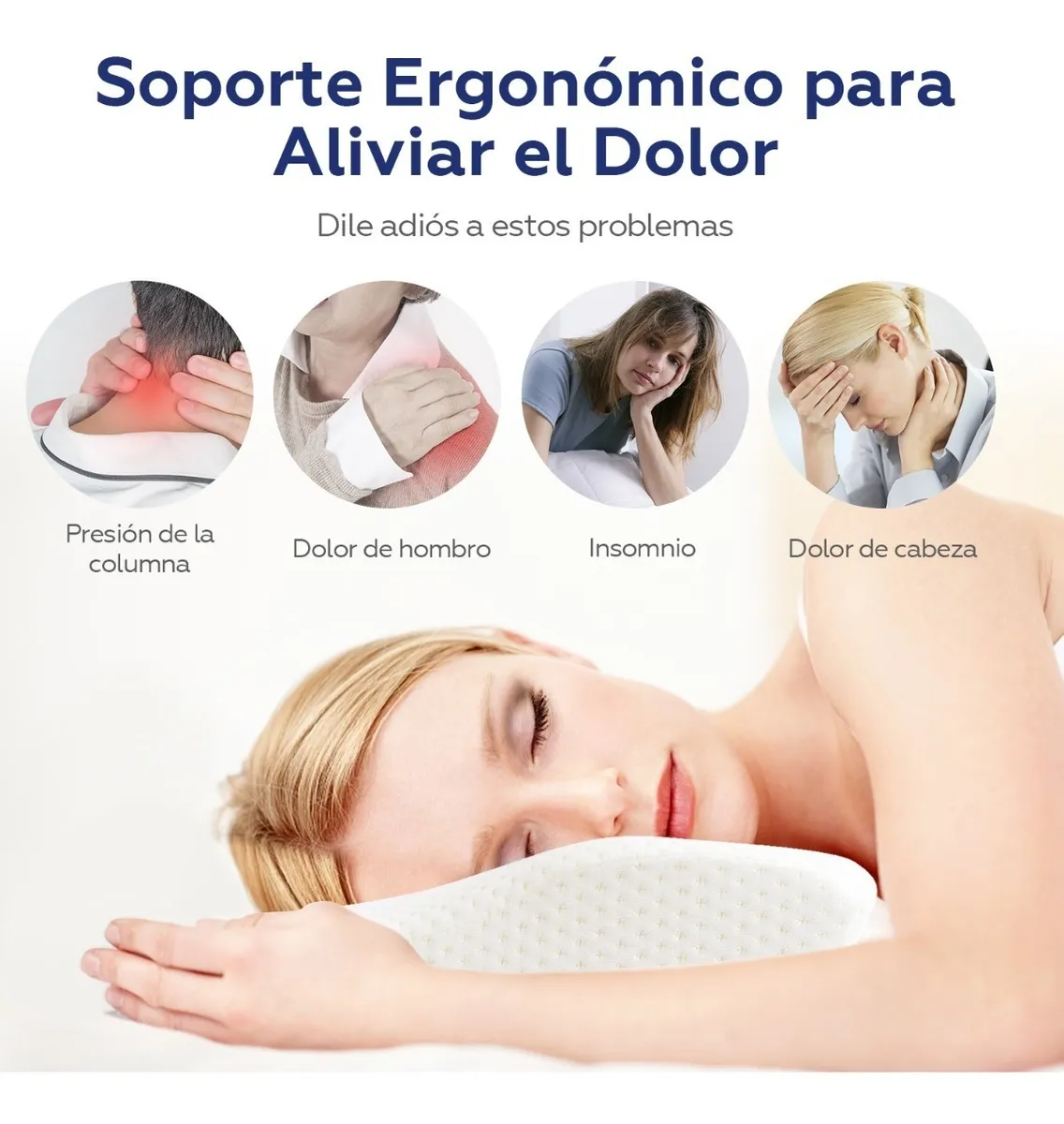Almohada cervical de espuma viscoelástica para aliviar el dolor de cuello,  almohada ergonómica para dormir frontal, espalda, estómago, dormir de lado