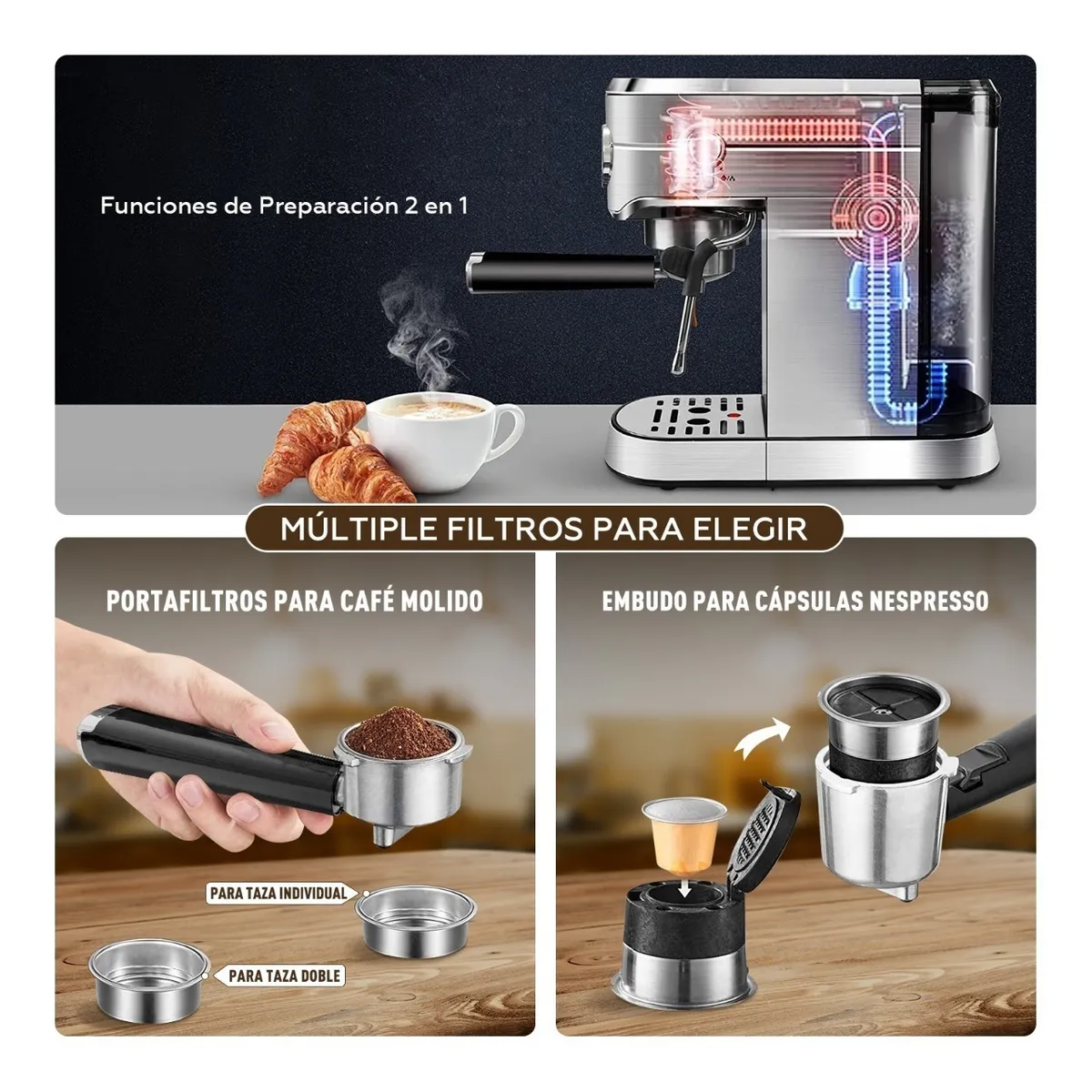 Cafetera Expresso Plata Para Café Molido - Sangkee México Envíos