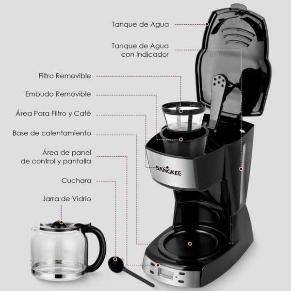 Cafetera de Goteo Sangkee 12 Tazas  Programable con Temporizador - Image 8