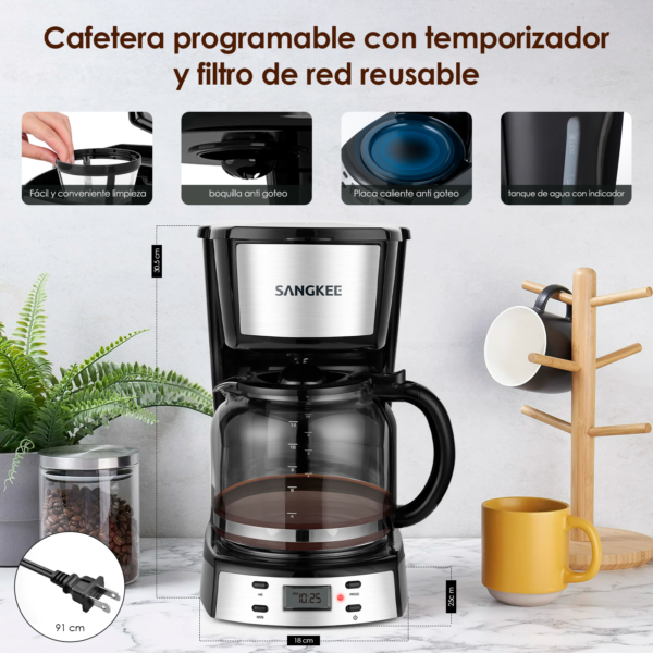 Cafetera de Goteo Sangkee 12 Tazas  Programable con Temporizador - Image 2