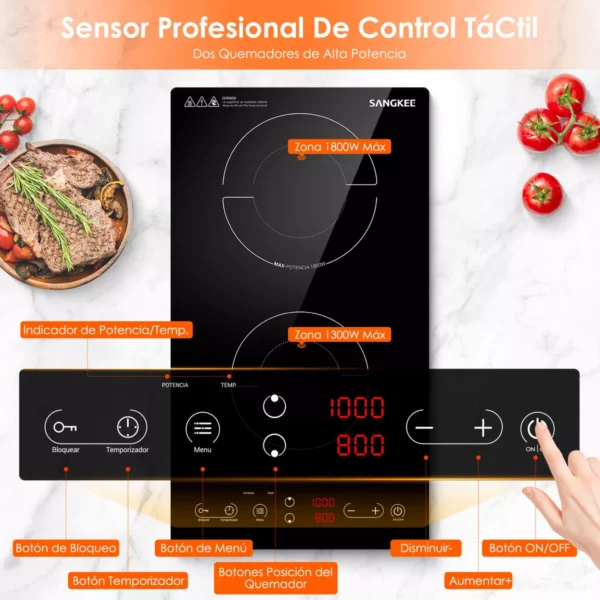 SANGKEE Parrilla de Inducción Empotrable 2 Quemadores 1800W - Image 5