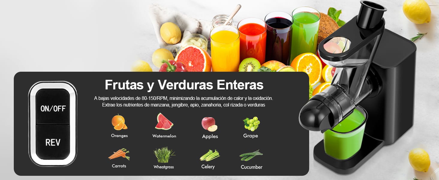 Extractor de jugos lento–Prensado en frío,silencioso,90 % más jugo